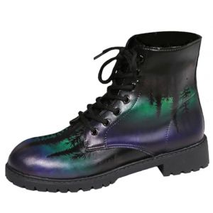 Ulalaza Bottes pour Femmes Bout Rond Talons Bloc Bottines Plateforme Gothique À Lacets Punk Bottes De Combat De Moto en Cuir Imprimé Multicolore Grosses Bottes Courtes (ToBe-One, neuf)