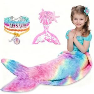 SACBRZZ Couverture Queue De Sirène,Brille dans Le Noir Queue De Sirene Enfant Fille,Flanelle Douce Couverture Enfant,Porter des Bracelets Et des Barrettes,Portable en Peluche pour Filles 140x60cm (CALISTA E-SHOP S.R.L., neuf)