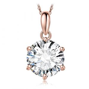 JewelryPalace 3ct Classique Cubic Zirconia Pendentif Taille Rond Solitaire Argent 925 Femme, Plaqué Or Rose Collier Chaine Diamant Simulé Mariage Mariee 45CM, Ensemble de Bijoux Cadeau Anniversaire (jewelrypalace, neuf)
