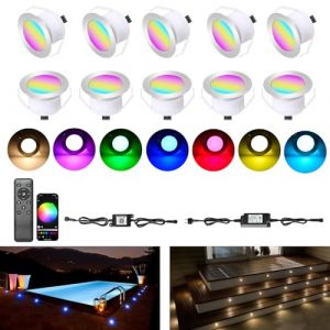 Lot de 10 WIFI Multicolore RGB+Blanc chaud 1.5W Ø61mm Spot Encastrable Exterieur Dimmable Fonctionne Avec Alexa, Google Home,Spots LED Encastrable DC 12V (Favourite LED Lighting, neuf)