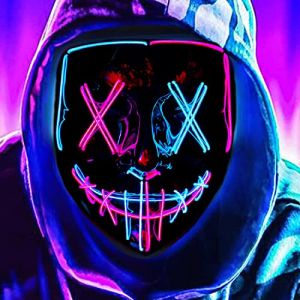DWTECH LED Masque Halloween – Masques lumineux à LED avec fil électroluminescent pour bal masqué, cosplay, masque lumineux pour enfants, hommes, femmes, Halloween, festival, fête (Bleu rose) (woooap, neuf)
