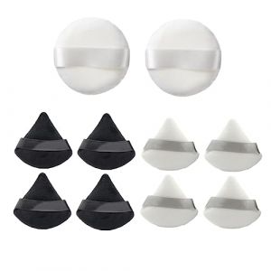UKCOCO Lot De 10 Houppettes &agrave; Maquillage En Coton Visage 2 Rondes 4 Triangulaires Blanches 4 Triangulaires Noires Outil De Maquillage Doux Et Pratique Et Facile &agrave; Utiliser (Fruitscher, neuf)