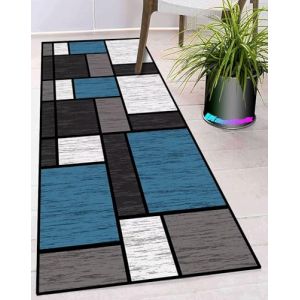 Ufamiluk Tapis de Cuisine Devant evier Lavable antiderapant Long Moderne Design Traditionnel Tapis de Passage Devant &eacute;vier pour Les Chambres Jeunes Adulte Fille Garcon ado 50x160cm Bleu Blanc Gris (Happyhome88, neuf)