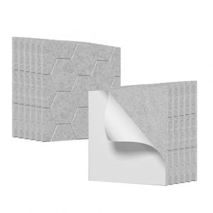 FIVMEN Lot de 12 panneaux acoustiques autocollants 30 x 30 cm - Panneaux muraux - Isolation acoustique en polyester - Pour traitement acoustique et d&eacute;coration murale - Type D - Gris (WurenHome, neuf)