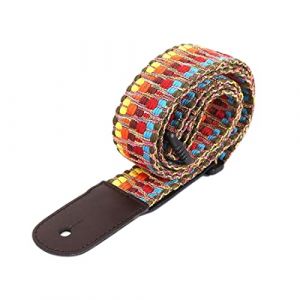 Sangle pour Ukulélé, de Style Bohémien Knitting en Coton Ceinture, Sangle de guitare réglable en coton avec extrémité en cuir - Style rétro - Pour ukulélé et petite guitare (arc-en-ciel) (yujiandeouzhoudianpu, neuf)