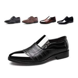 Hitmars Chaussure Derby Homme à Lacets Chaussure Ville Cuir Vernis Brogues Casual Oxfords Mariage Business Classique FL1812 Noir Taille 46 (FEILALI, neuf)