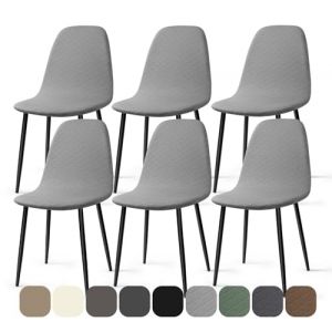 Housses Chaise de Salle &agrave; Manger Scandinave 6 Pieces Moderne Jacquard Housse de Chaise Extensible Couverture de Chaise Housse Chaise pour D&eacute;coration Salon Cuisine H&ocirc;tel (Gris Clair, 6 Pieces)-KL (Ballad, neuf)