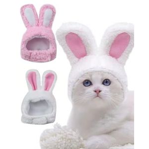 Zeayebsr 2 Pi&egrave;ces Chapeau de Chat, Joli Chapeau pour Animaux de Compagnie, Costume de Chat avec Oreilles de Lapin, Halloween P&acirc;ques Cosplay Costume de F&ecirc;te de No&euml;l, deguisement pour lapin (Zeaye, neuf)