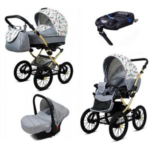 BabyLux® Enfant Poussette Combinée Set 4 en 1 - Margaret Gold - incl. Nacelle, Canne, Siège de voiture, ISOFIX Base - Siège Auto - Landau Bébé - avec Sac à langer, Habillage pluie etc. (BabyLux-shop, neuf)