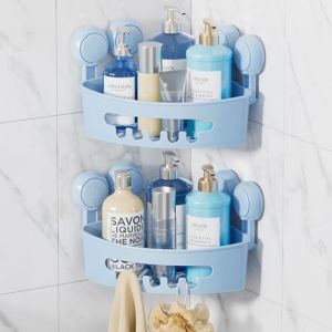 LEVERLOC 2PCS Etagère Douche sans Perçage Support Douche de Coin 1 Seconde Installation Charge 10KG Impérable Rangement pour Carrelage Paroi de la Salle de Bain & Cuisine,Bleu (TAILI Store, neuf)