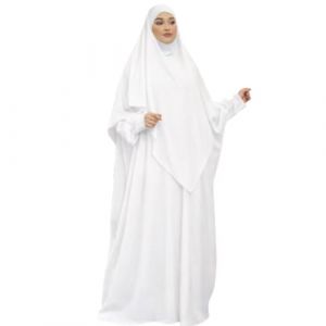Ensemble abaya et khimar soie de medine, opaque,Abaya long avec khimar assorti ,jilbab soie de medine, hijab islamique,voile pri&eacute;re,pour femme musulmane voil&eacute;e,hejj,omra,madrassa,quotidien (Blanc) (Najma Najma, neuf)