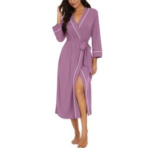 PrinStory Peignoir kimono l&eacute;ger pour femme - Manches 3/4 - Robe de chambre - V&ecirc;tement de nuit long - D&eacute;contract&eacute; - Peignoir de sauna, Violet Rouge, M (prinstoryuk, neuf)