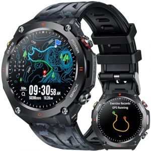 GPS Montre Connectée Homme Smartwatch: 1,45" avec Boussole Baromètre Altimètre Appel Bluetooth Fréquence Cardiaque SpO2 Sommeil 650mAh Batterie 100+ Mode Sport Étanche Fitness Tracker pour Android iOS (CNLOON, neuf)