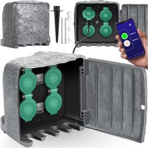 KESSER® Prise de jardin aspect pierre avec 4 prises – avec fonction WiFi – Commande par application – Kit de montage inclus, multiprises extérieures avec rallonge de 3 m, prise extérieure IP44 (WMK Trading GmbH, neuf)