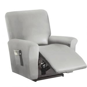 FANSU Housse de Fauteuil Relax Extensible 1 Places, Cuir PU Housse de Fauteuil Relax Inclinable Electrique avec Poche, 4 Pi&egrave;ce Protege de Meubles pour Canap&eacute; (1 Places,Gris) (JINBO, neuf)