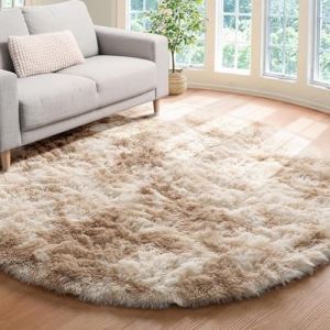 Tenekee Tapis Rond 160 cm Salon Moderne Descente de lit Chambre Grande Tapis Antid&eacute;rapant pour Maison Salon Chambre Enfant (Blanc Kaki, 160cm) (aqcache, neuf)
