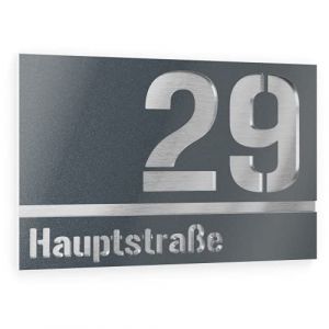 Graviers Design Plaque Numéro de Maison et Nom | Chiffres et lettres personnalisables | 160 x 110 mm Gris anthracite métallisé | Acier inoxydable | Fabriqué en Allemagne (Graviers GmbH, neuf)