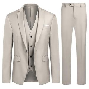 Allthemen Costume Homme 3 Pi&egrave;ces Mariage Slim Fit Smoking Costumes Couleur Pure Formel Veste Gilet et Pantalon Beige L (Allthemen, neuf)