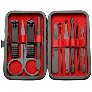 Manucure Set 10 PCS Nail Clippers Manucure and Pedicure Kit avec boîtier, Sturdy Carbon Steel Professional Ciseaux à ongles épais kits de toilettage de coupe pour les soins... (JianShiXianLIULANSHANGMAOYouXianGongSi, neuf)