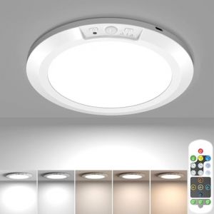 Lampe de plafond &agrave; piles &agrave; d&eacute;tection de mouvement avec t&eacute;l&eacute;commande, lampe de garde-robe magn&eacute;tique rechargeable avec 5 temp&eacute;ratures de couleur, minuterie variable et d&eacute;tection de mouvement pour (Awanber-FR, neuf)