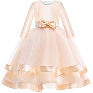 Sunny Fashion Robe Fille Manche Longue Champagne Robe de Bal Princesse Mariage Partie Robe Ceremonie Fille 8 Ans,8 ans,Beige-Champagne (Sunny Fashion Europe, neuf)