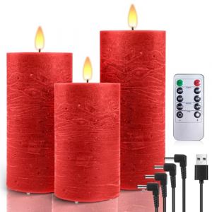 AiiBowy Bougies LED Rechargeables USB [3 PCS] Bougies LED Flamme Vacillante, Bougies LED Sans Flamme, Bougies Piliers pour D&eacute;coration Halloween, No&euml;l, Anniversaire et F&ecirc;tes Rouge (HuuFan Shop, neuf)