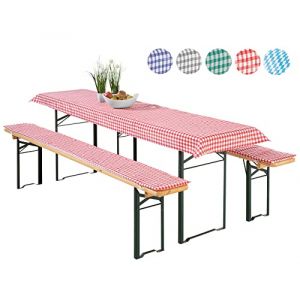fashion and joy Typ331 Kit de linge pour ensemble table et bancs de brasserie style f&ecirc;te de la bi&egrave;re 3 pi&egrave;ces &agrave; carreaux vichy rouge vert bleu Nappe et coussinets rembourr&eacute;s Coussin pour banc de brasserie / pour banc de jardin (inovatex, neuf)