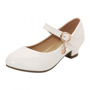 Marry Jane Chaussures &agrave; talon bas pour fille Robe de mariage d'&eacute;t&eacute; Chaussures plates pour anniversaire, demoiselle d'honneur, bal de fin d'ann&eacute;e, bal de fin d'ann&eacute;e, blanc, 35 EU (ECUAHEZ, neuf)