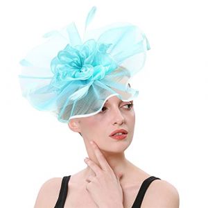 Chapeau bibi de mariage pour femme - Chapeau de cocktail pour femme - Style rétro élégant - Motif floral - Style rétro - Tendance - Élégant - En maille - Pour mariage - Bleu - Taille unique (fhjvbt, neuf)