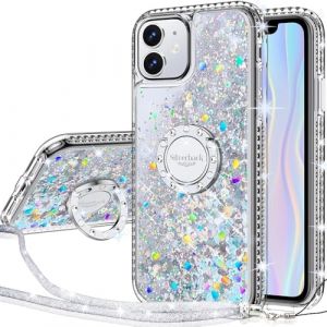 Miss Arts Coque pour iPhone 12/12 Pro, Fille Silicone Paillette Bling Glitter de Luxe avec Support, Liquide Gel Housse Etui de Protection pour iPhone 12 Pro - Argent (Miss Arts -FR, neuf)