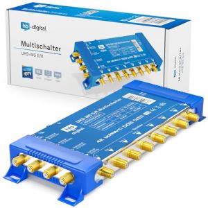 Commutateur Multiple Pmse 5/8 HB-Digital 1x Sat jusqu'&agrave; 8 r&eacute;cepteurs/r&eacute;cepteur pour TV Full HDTV 3D 4K UHD avec Bloc d'alimentation (HB-DIGITAL, neuf)