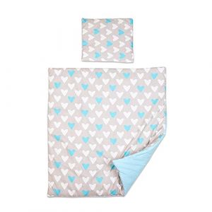 Baby Comfort Parure de lit 2 pièces avec housse de couette et taie d'oreiller 80 x 70 cm pour berceau, berceau ou landau (cœurs bleus) (Baby Comfort Ltd, neuf)