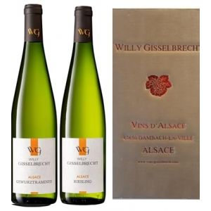 Coffret cadeau vin 2 bouteilles Alsace Riesling et Gewurztraminer (l'Alsace en direct, neuf)
