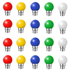 HUAMu Lot de 20 ampoules Led B22 2W Guirlande Rouge, Jaune, Verte,Bleu,blanc chaud,Incassable (équivalence 20W) (HUAMu, neuf)