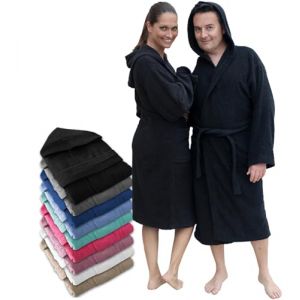 LEBENGOOD Peignoir unisexe &agrave; capuche 100% coton &eacute;ponge am&eacute;ricain 400 g, poches, peignoir doux, serviette de douche pour femme peignoir de bain femme homme eponge robe de chambre (Capucha Negro S) (LEBENGOOD, neuf)