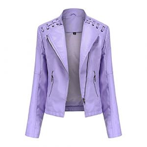 YYNUDA Veste Femme de Motard Vintage Blouson en Cuir PU Veste Moto Violet 2 XXL (YYNUDA Store, neuf)