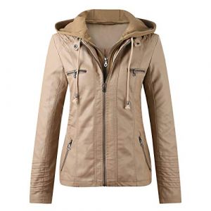 Veste en Cuir Femme Veste Biker Blouson Style Motard pour Femme en Imitation Cuir À Manches Longues Zip Jacket Femme Slim Fit Faux Leather Mi Saison Manteau de Moto Col Montant (UoUa1245, neuf)