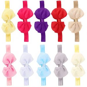 B&eacute;b&eacute; fille cheveux d&eacute;coration 10 pi&egrave;ces color&eacute; mignon b&eacute;b&eacute; bandeau tissu Bowknot fleur chapeaux bandeau accessoires pour tout-petits enfants (Poiy, neuf)