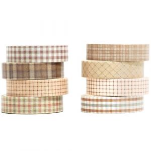 YUBX 8 rouleaux Maigre Washi Tape Set, Ruban Vintage Adhésif Décoratif Masking Tapes pour Arts, Bullet Journal, Scrapbooking, Bricolage, Emballage (Retro Plaid) (MGLT Prime, neuf)