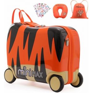 Aerolite Minimax Valise Enfant &agrave; 4 roulettes 45x36x20cm - Bagage Cabine pour Enfants 29L Bagage &agrave; Main de Voyage &agrave; Coque Rigide et 4 Roues - Set de Bagages avec Sac et Oreiller 45x36x20 (Tigre) (Bagages et Sacs de Voyage, neuf)