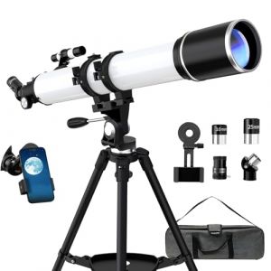 T&eacute;lescope, 90 mm Ouverture 900mm T&eacute;lescope Astronomique pour Adultes, Telescope R&eacute;fracteur Professionnel, 36X-270X Portable T&eacute;lescopes, avec Adaptateur, Tr&eacute;pied et Sac de Transport (Blanc) (HAISILUFEI, neuf)