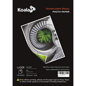 KOALA Papier Photo Double Face Brillant pour imprimante LASER, A4, 250 g/m², 100 feuilles. Convient pour l'impression de Photos, Brochures, Certificats, Livrets, Flyers, Dépliants, Calendriers, Cartes (NASAHI LTD, neuf)