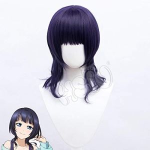 WHBHD Asaka Karin Cosplay Wig LoveLive Projet de rêve Parfait PDP Perruque synthétique de Fibre de Cheveux Courte Pourpre foncé (good stuff A, neuf)