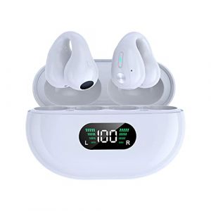 SLuB &Eacute;couteurs Bluetooth 5.4 Sport Casque Clip Oreille Microphone HD pour Course Fitness Ext&eacute;rieur (Blanc) (SLUB fr, neuf)