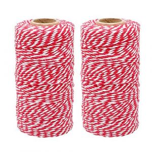 G2PLUS 200M Ficelle Coton Noël Ficelle Rouge et Blanche 2MM Ficelle Cadeau Decorative Cordes pour l'emballage de Cadeaux de Noël et Bricolage Artisanat (BIGGER, neuf)