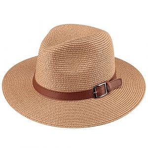 DRESHOW Femme Homme Chapeau de Paille Panama Chapeau Été Large Bord Chapeau de Soleil Anti-UV pour Plage Voyage Chapeau de Soleil (Dreshow, neuf)