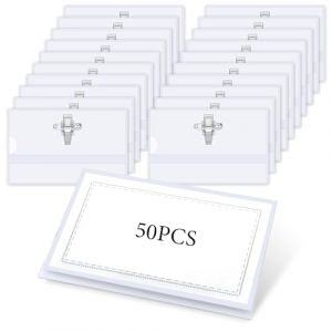 Lot de 50 Porte Badges Nominatifs Plastique, Porte Badges Transparent avec Clip et Épingle 90 x 56 mm, Porte Badge Plastique Horizontal Pour Badge Infirmiere, Ecoles, Entreprises (agienin, neuf)