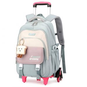 Amythe Cartable a Roulette Fille, 16 Pouces Sac &agrave; Dos College &agrave; Roulette pour Adolescents, Sac D'&eacute;cole Fille de 36L avec Chariot Imperm&eacute;able pour L'&eacute;cole Voyage, 6 Roues -Vert (Amythe, neuf)