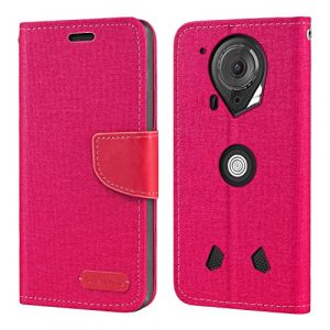 &Eacute;tui Portefeuille en Tissu Oxford et Cuir PU Compatible avec Crosscall Trekker-X4, Coque Robuste avec Rabat Magn&eacute;tique et Fentes Cartes (Rouge Rose) (Shantime, neuf)