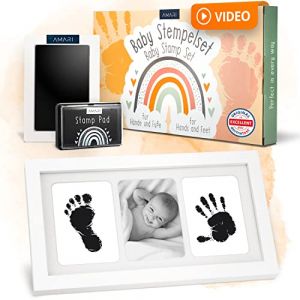 Amari ® Set d'empreintes de main et de pied de bébé avec 2 tampons encreurs et 4 cartes d'impression - Cadeau kit pour bébé - Empreinte de main et de pied avec cadre photo - Baby Party cadeau (Protavis GmbH, neuf)